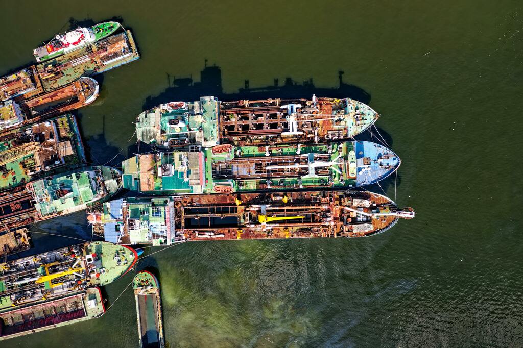Aerial view of ships in a port